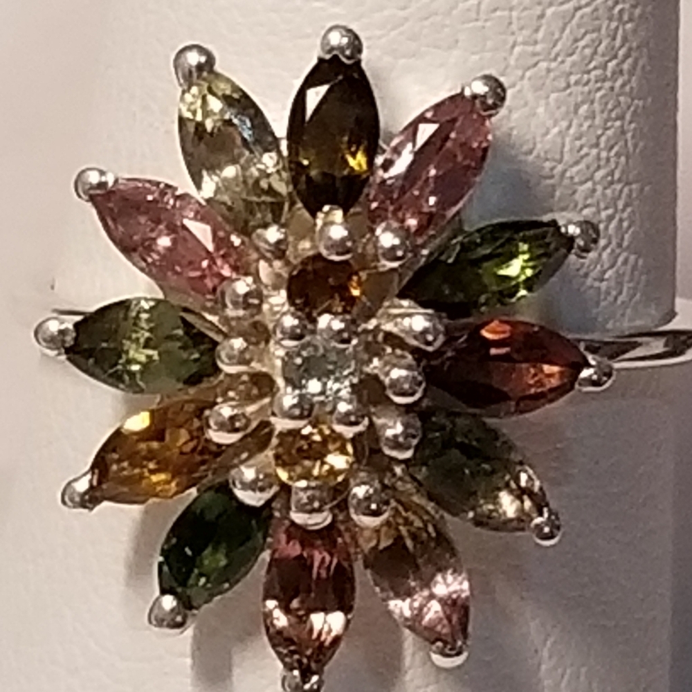 Genuine Multi Tourmaline Cluster Ring
